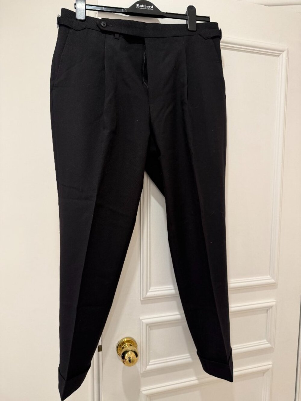 Suitsupply Men's Black Pleated Trousers Side Adjusters Cuffed Dress Pants